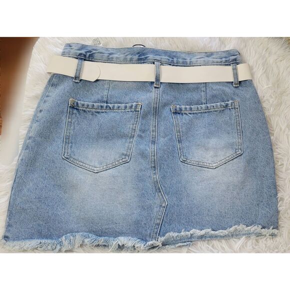 Grey Lab Sz M Belted Jean Skirt Distressed Frayed New - Picture 6 of 8